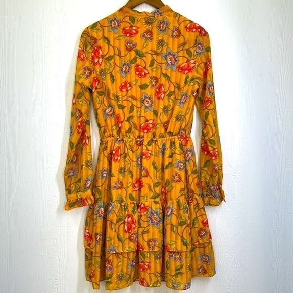 Nanette Lepore - Multi Colorful Floral Gold Boho Long Sleeve Midi Dress Size 6 - Picture 14 of 15